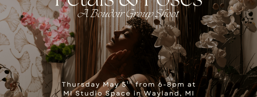 Spring boudoir photography set with pink florals at MI Studio Space.