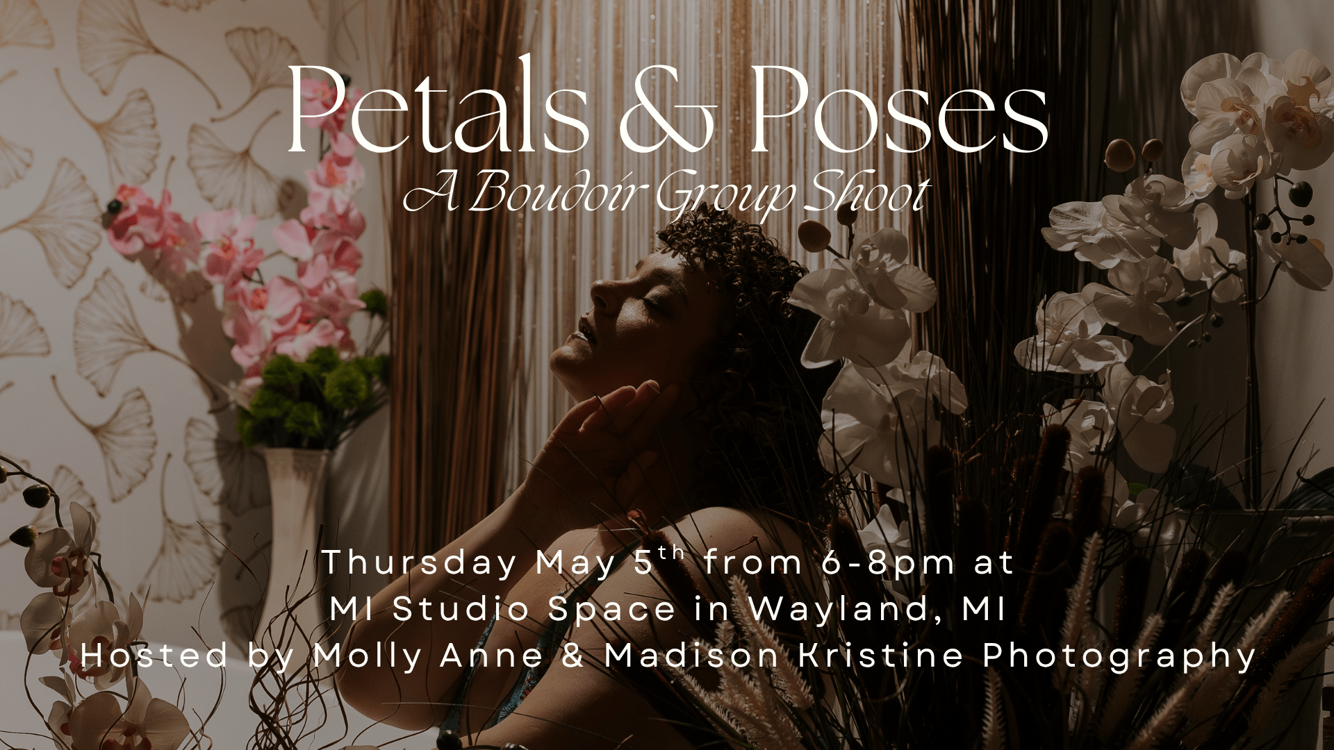 Spring boudoir photography set with pink florals at MI Studio Space.